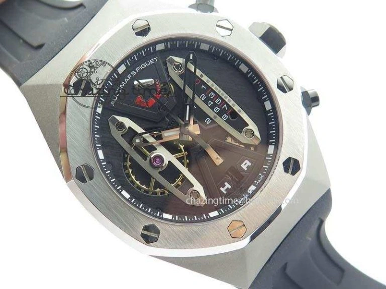 Royal Oak Concept SS Black Silver Dial Black Pushers On Black Rubber Strap Jap Quartz
