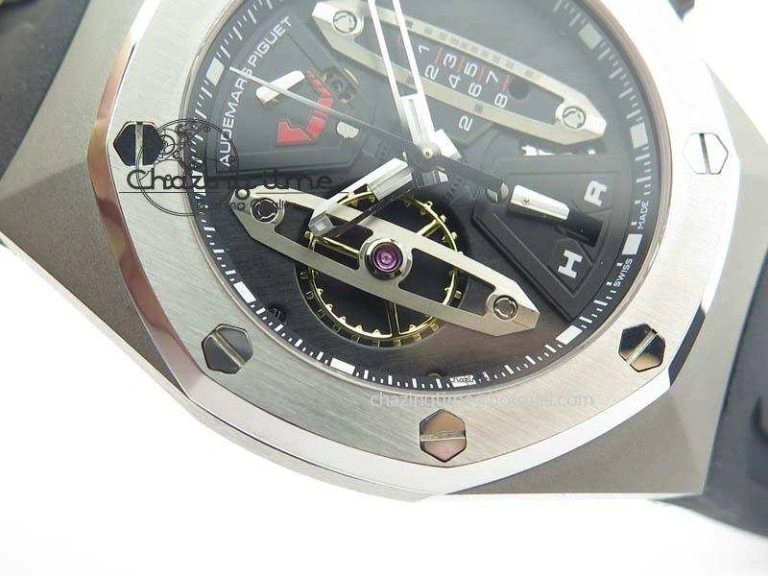 Royal Oak Concept SS Black Silver Dial Black Pushers On Black Rubber Strap Jap Quartz