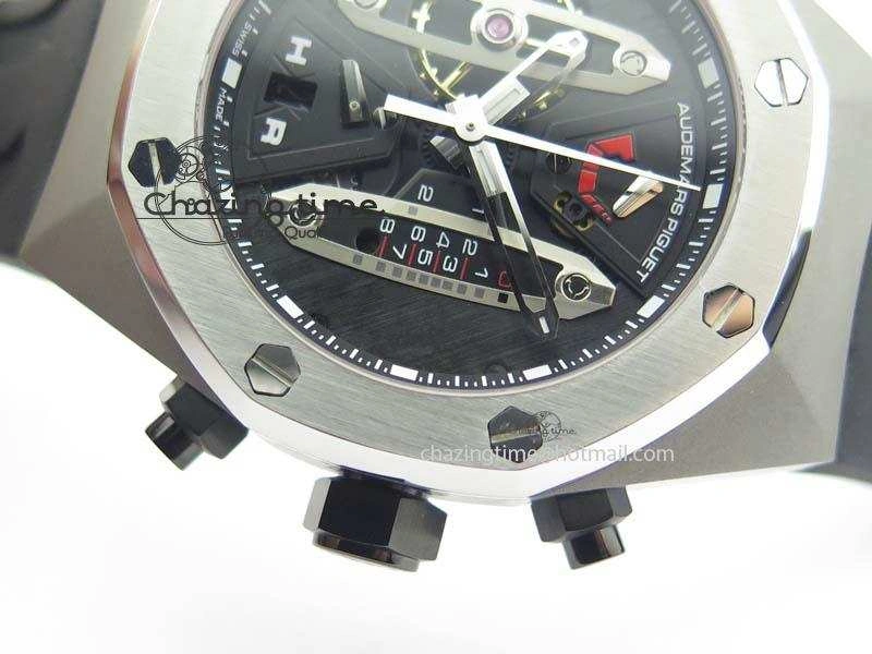 Royal Oak Concept SS Black Silver Dial Black Pushers On Black Rubber Strap Jap Quartz