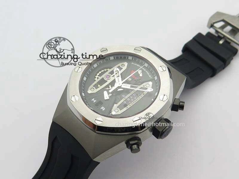 Royal Oak Concept SS Black Silver Dial Black Pushers On Black Rubber Strap Jap Quartz