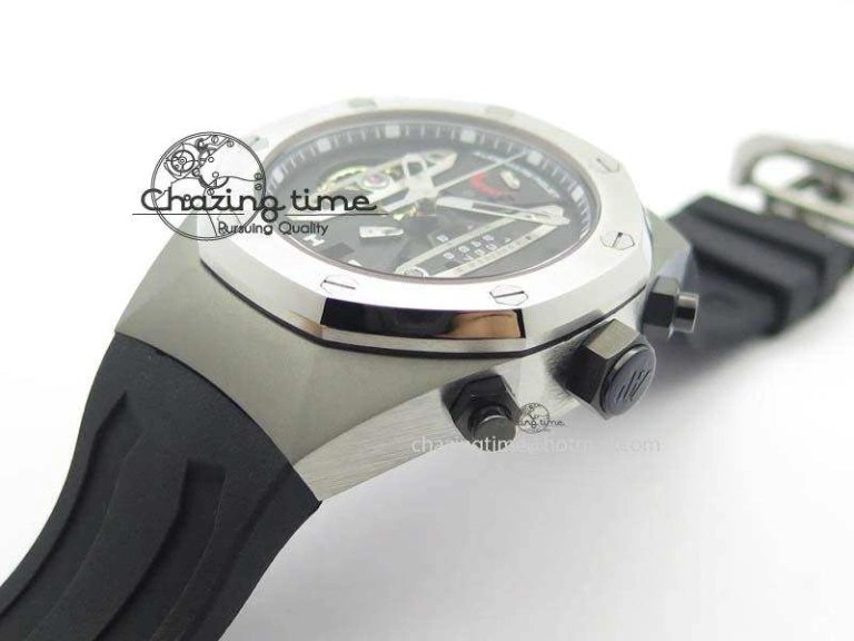 Royal Oak Concept SS Black Silver Dial Black Pushers On Black Rubber Strap Jap Quartz