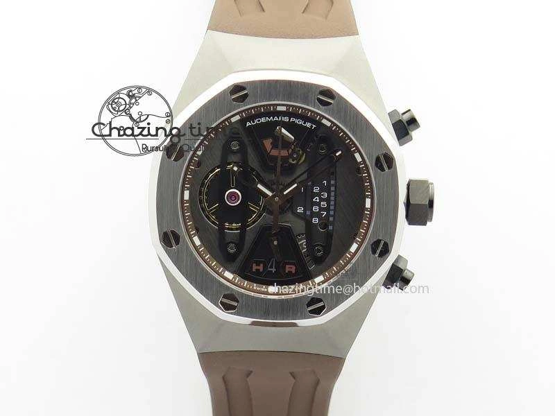 Royal Oak Concept SS Black Silver Dial Brown Inner Bezel On Rubber Strap Jap Quartz