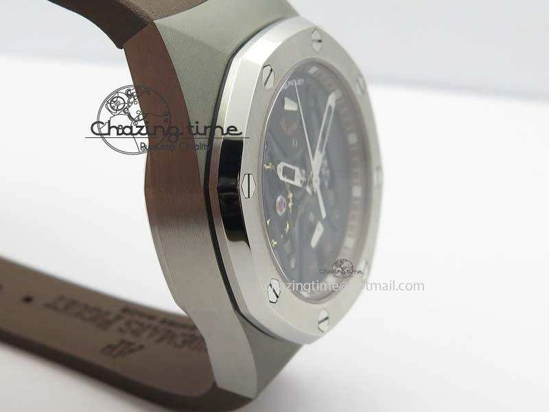 Royal Oak Concept SS Black Silver Dial Brown Inner Bezel On Rubber Strap Jap Quartz