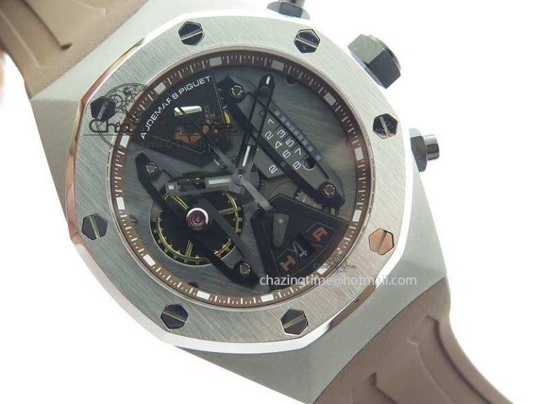 Royal Oak Concept SS Black Silver Dial Brown Inner Bezel On Rubber Strap Jap Quartz