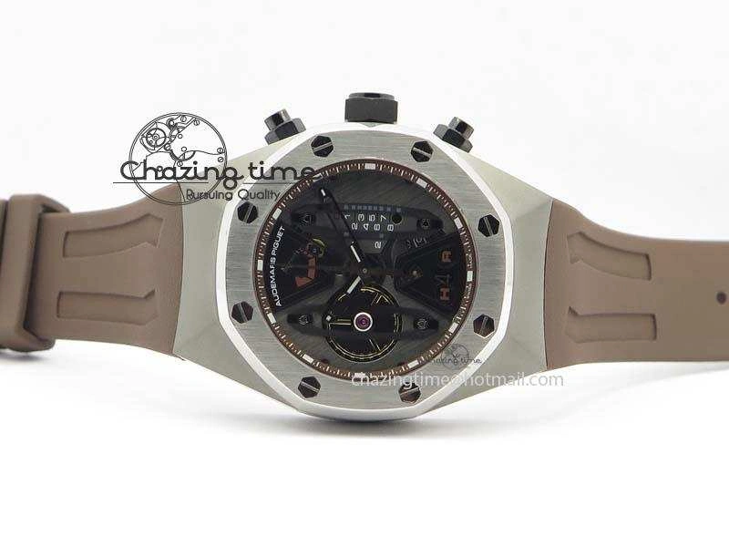Royal Oak Concept SS Black Silver Dial Brown Inner Bezel On Rubber Strap Jap Quartz