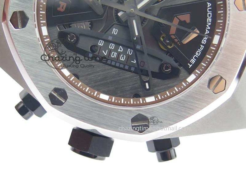 Royal Oak Concept SS Black Silver Dial Brown Inner Bezel On Rubber Strap Jap Quartz