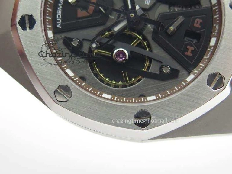 Royal Oak Concept SS Black Silver Dial Brown Inner Bezel On Rubber Strap Jap Quartz