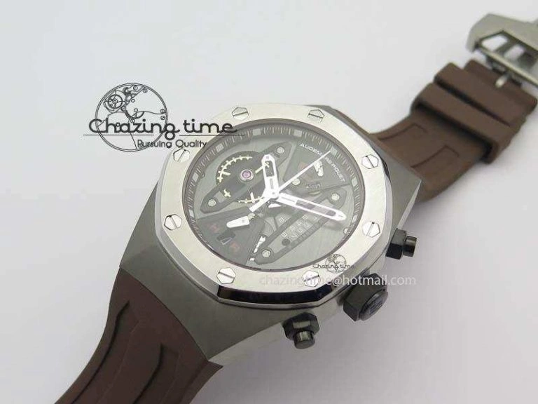 Royal Oak Concept SS Black Silver Dial Brown Inner Bezel On Rubber Strap Jap Quartz