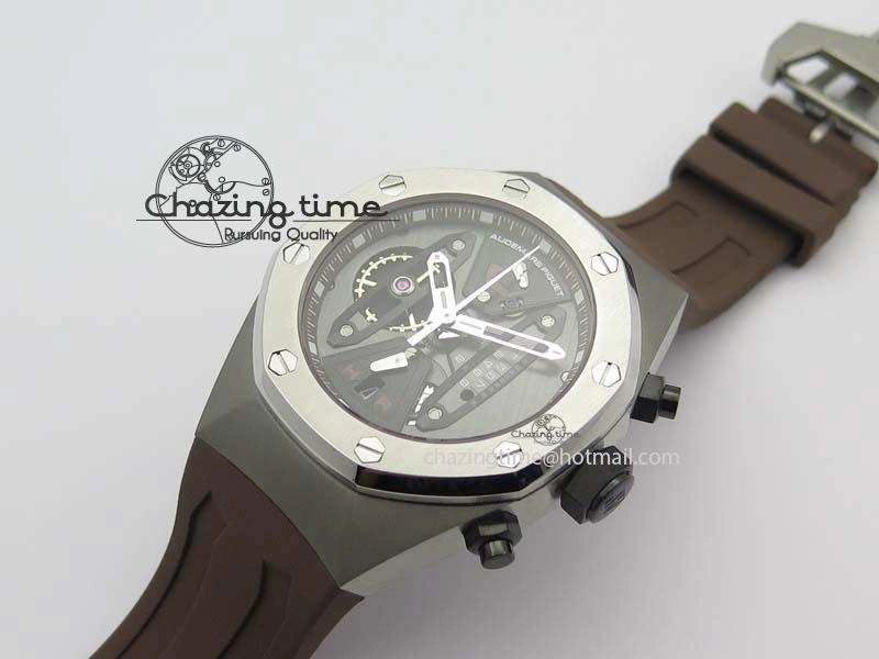 Royal Oak Concept SS Black Silver Dial Brown Inner Bezel On Rubber Strap Jap Quartz
