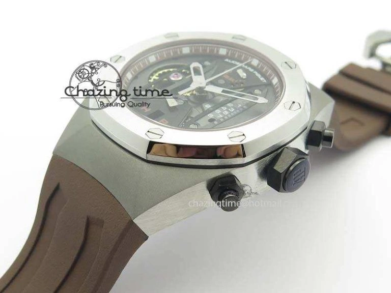 Royal Oak Concept SS Black Silver Dial Brown Inner Bezel On Rubber Strap Jap Quartz