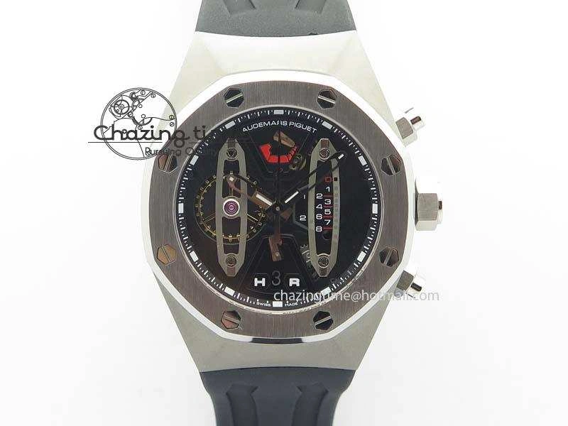 Royal Oak Concept SS Black Silver Dial On Black Rubber Strap Jap Quartz