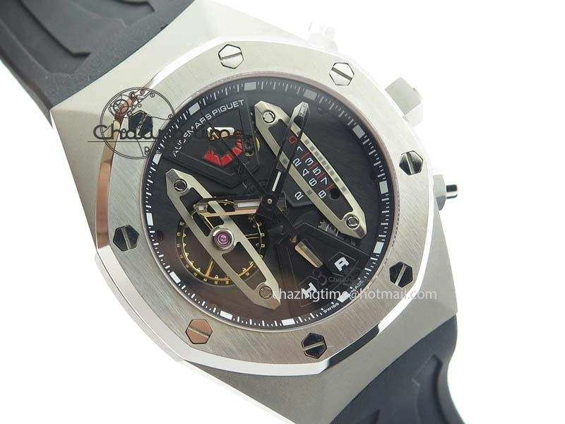 Royal Oak Concept SS Black Silver Dial On Black Rubber Strap Jap Quartz