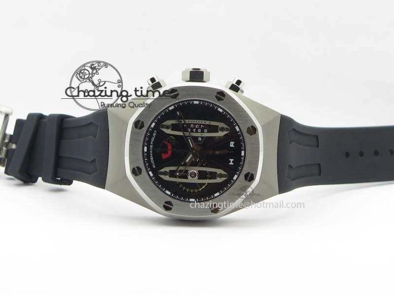 Royal Oak Concept SS Black Silver Dial On Black Rubber Strap Jap Quartz