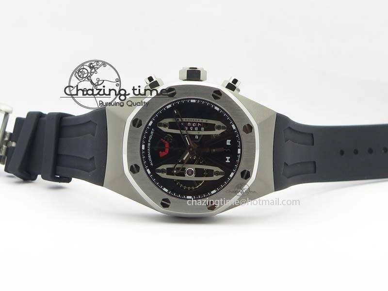 Royal Oak Concept SS Black Silver Dial On Black Rubber Strap Jap Quartz