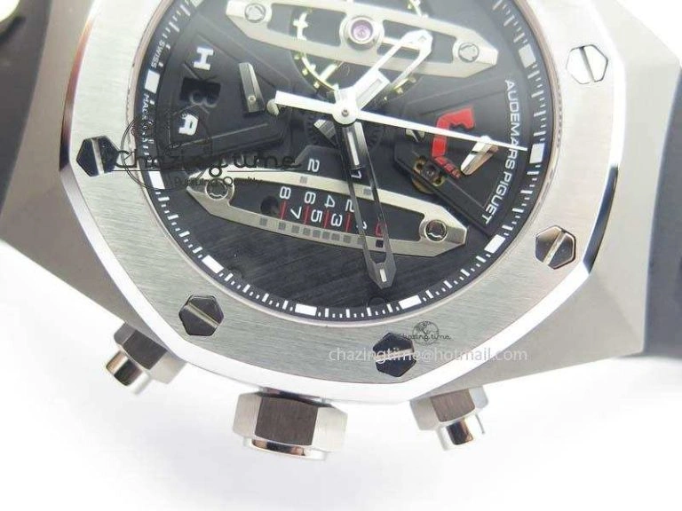 Royal Oak Concept SS Black Silver Dial On Black Rubber Strap Jap Quartz