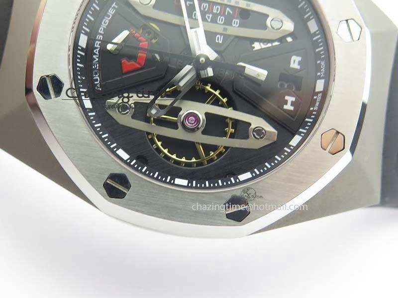 Royal Oak Concept SS Black Silver Dial On Black Rubber Strap Jap Quartz