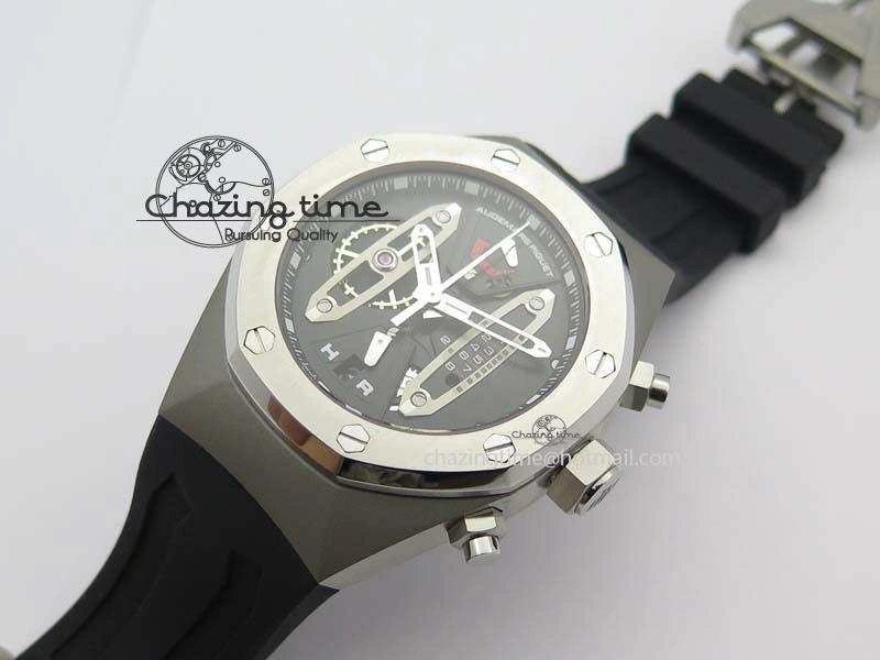 Royal Oak Concept SS Black Silver Dial On Black Rubber Strap Jap Quartz