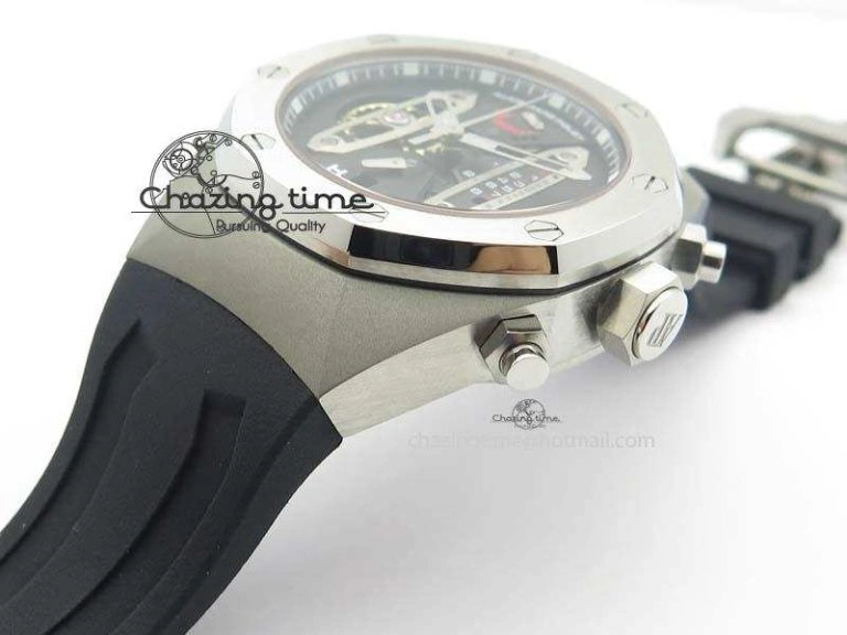 Royal Oak Concept SS Black Silver Dial On Black Rubber Strap Jap Quartz