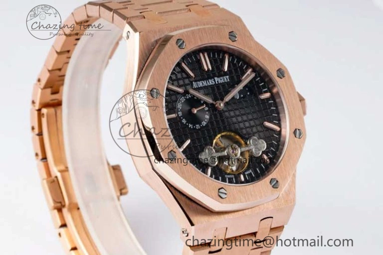 Royal Oak Fake Tourbillon RG ABF Black Dial on RG Bracelet A23J (Erotic)
