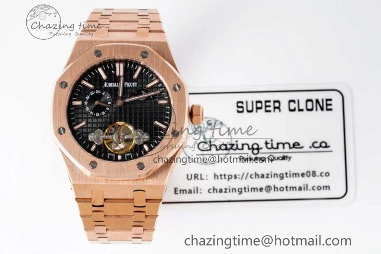 Royal Oak Fake Tourbillon RG ABF Black Dial on RG Bracelet A23J (Erotic)