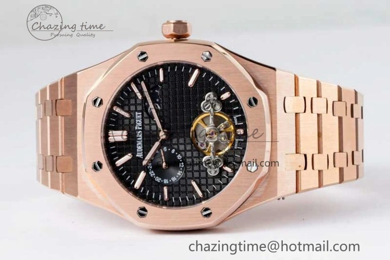 Royal Oak Fake Tourbillon RG ABF Black Dial on RG Bracelet A23J (Erotic)