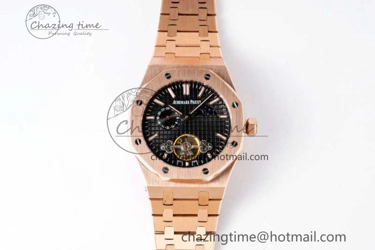 Royal Oak Fake Tourbillon RG ABF Black Dial on RG Bracelet A23J (Erotic)