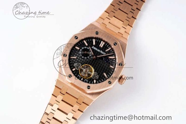 Royal Oak Fake Tourbillon RG ABF Black Dial on RG Bracelet A23J (Erotic)