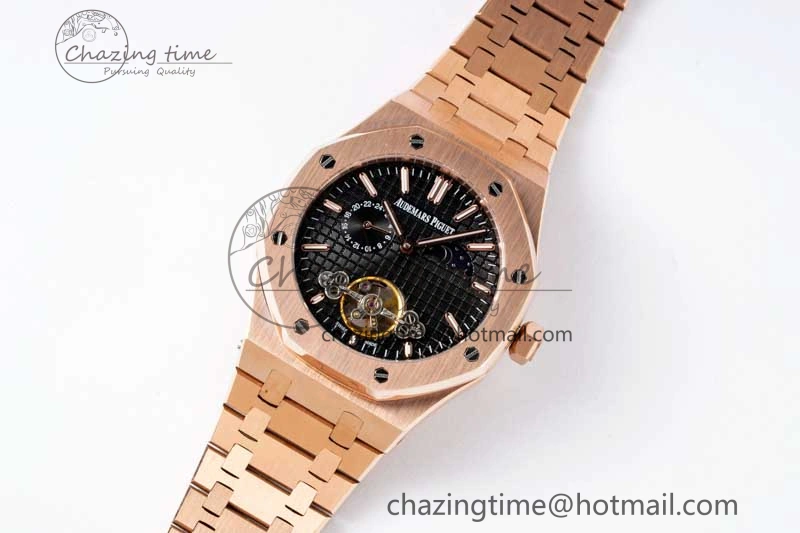Royal Oak Fake Tourbillon RG ABF Black Dial on RG Bracelet A23J (Erotic)