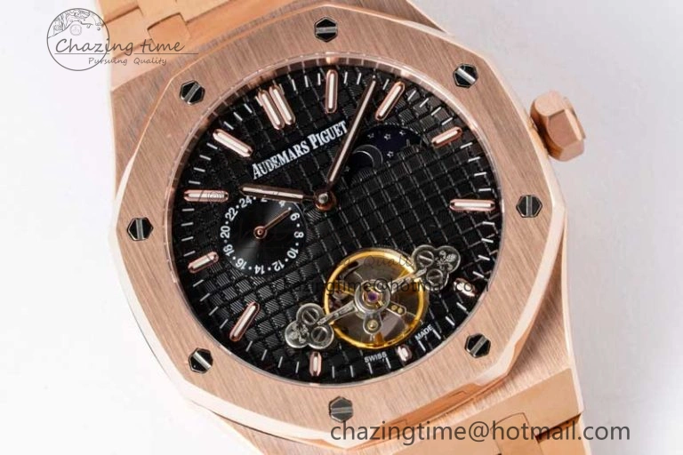 Royal Oak Fake Tourbillon RG ABF Black Dial on RG Bracelet A23J (Erotic)