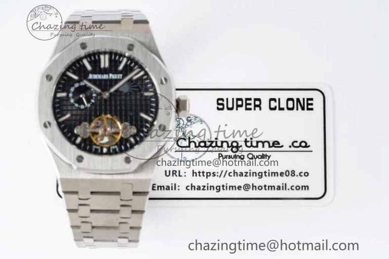Royal Oak Fake Tourbillon SS ABF Black Dial on SS Bracelet A23J (Erotic)