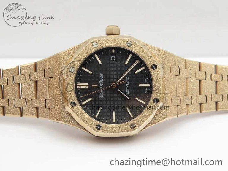 Royal Oak Jumbo 15454 RG Frosted 37mm JHF Best Edition Black Dial On RG Bracelet A3120
