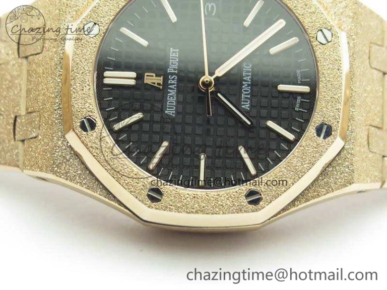 Royal Oak Jumbo 15454 RG Frosted 37mm JHF Best Edition Black Dial On RG Bracelet A3120