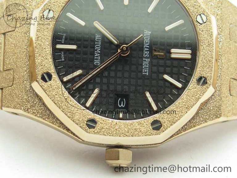 Royal Oak Jumbo 15454 RG Frosted 37mm JHF Best Edition Black Dial On RG Bracelet A3120