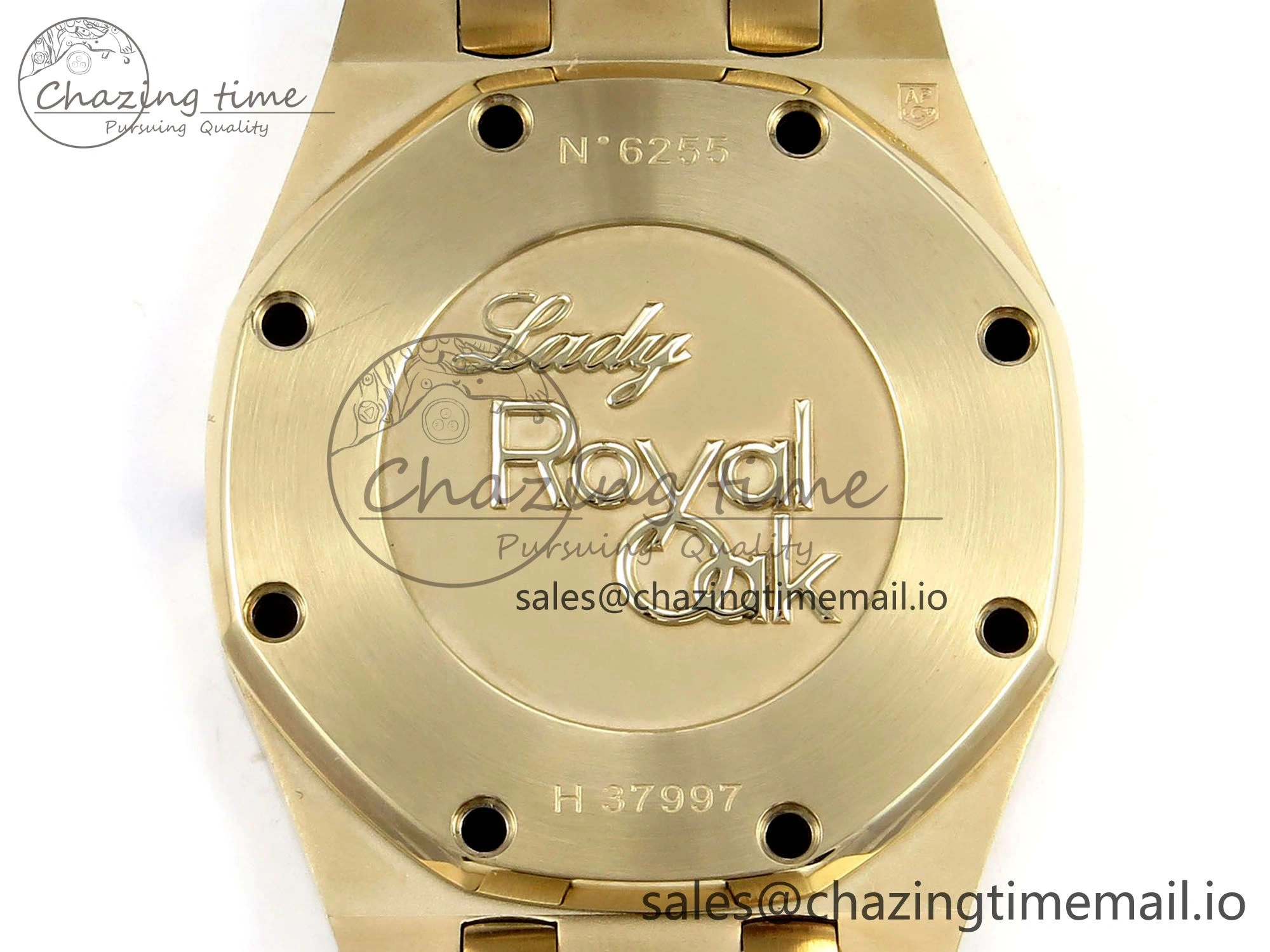 Royal Oak Ladies 33mm YG DRF Best Edition MOP Dial Diamonds Bezel on White Rubber Strap ETA Quartz
