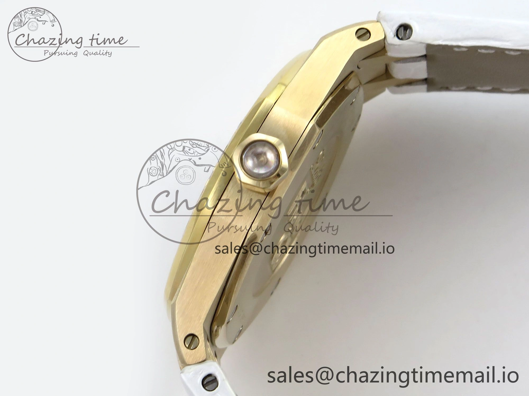 Royal Oak Ladies 33mm YG DRF Best Edition MOP Dial Diamonds Bezel on White Rubber Strap ETA Quartz