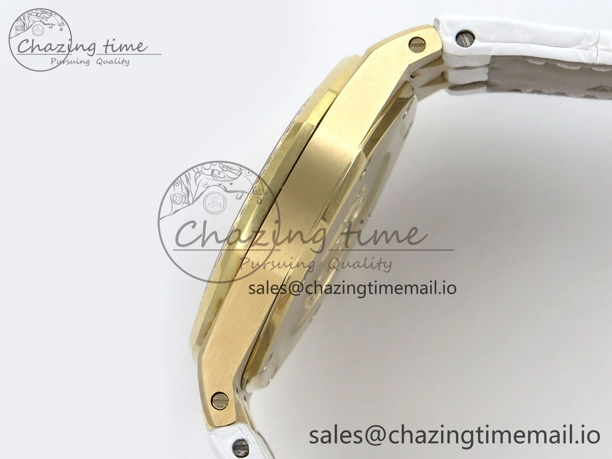Royal Oak Ladies 33mm YG DRF Best Edition MOP Dial Diamonds Bezel on White Rubber Strap ETA Quartz