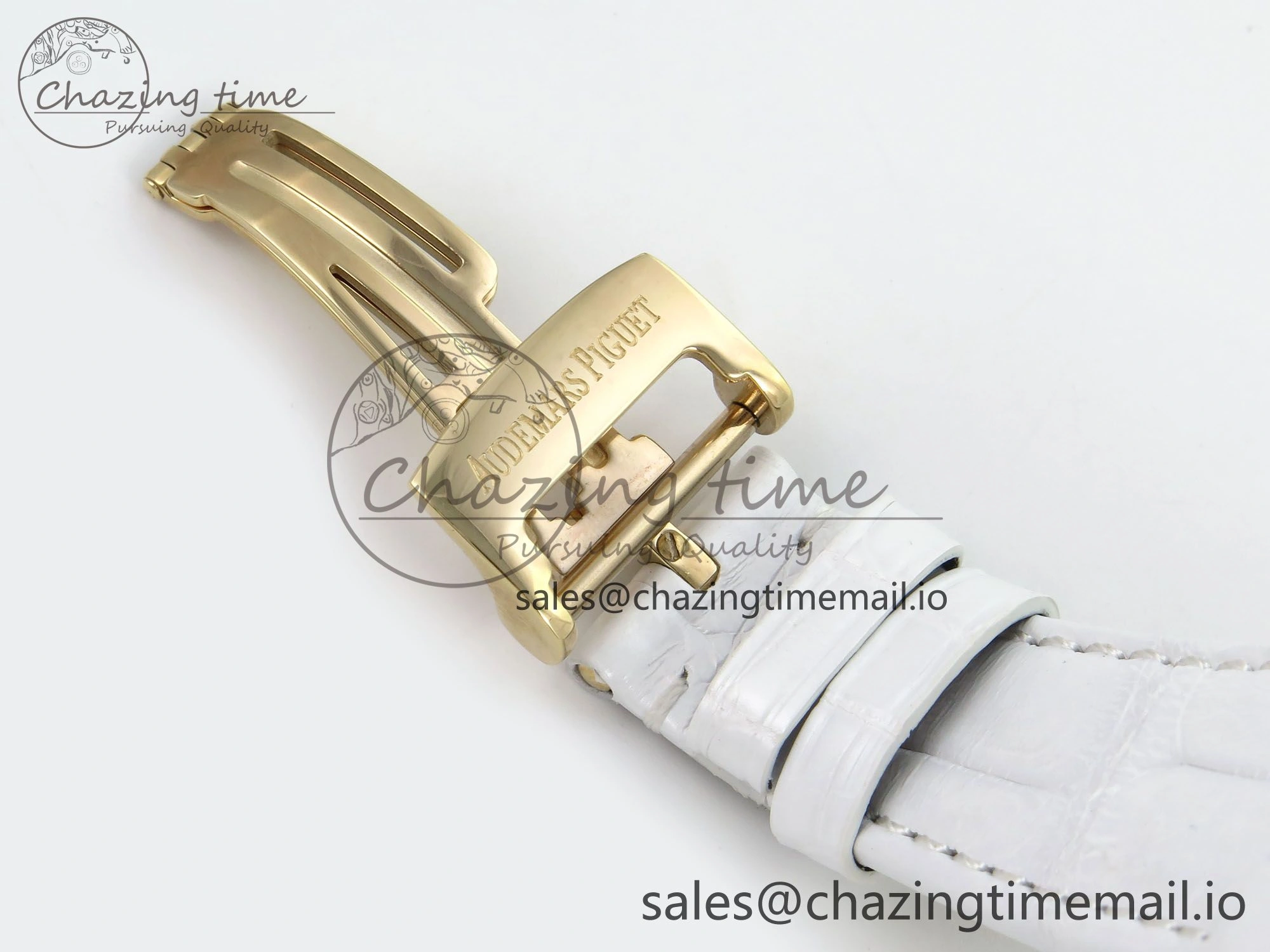 Royal Oak Ladies 33mm YG DRF Best Edition MOP Dial Diamonds Bezel on White Rubber Strap ETA Quartz