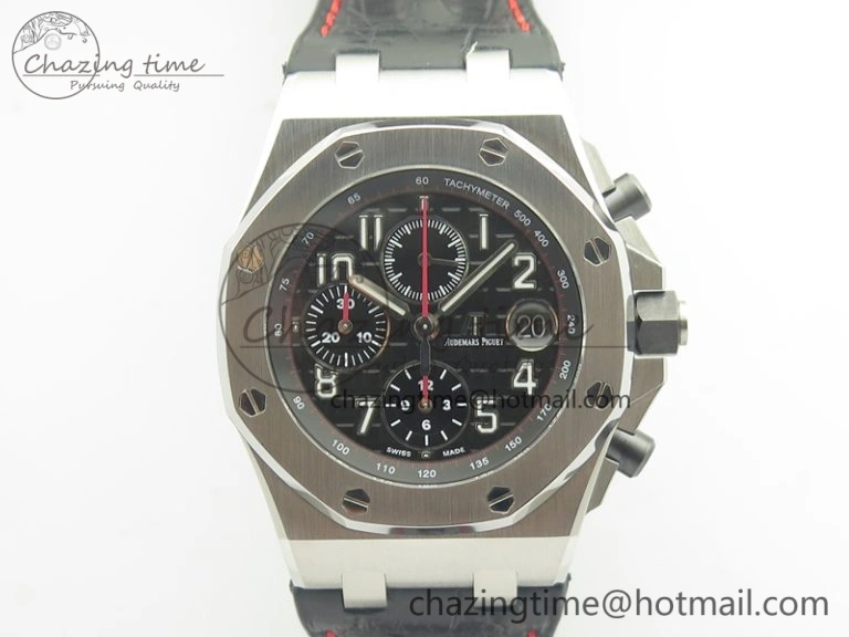 Royal Oak Offshore 2014 Black Theme JF On Black Leather Strap A3126 V2 w Cyclops And DW Mod (Free Rubber Strap)