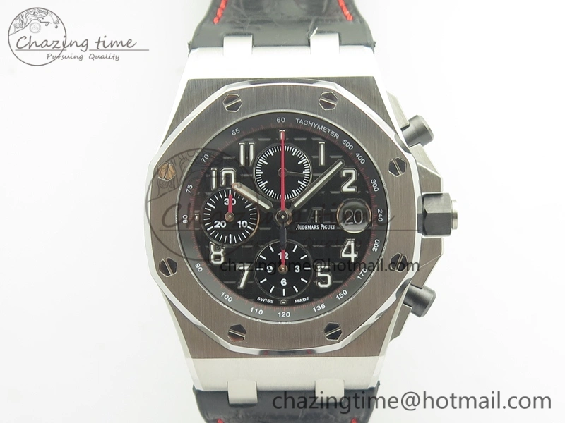 Royal Oak Offshore 2014 Black Theme JF On Black Leather Strap A3126 V2 w Cyclops And DW Mod (Free Rubber Strap)