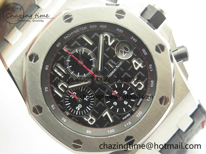 Royal Oak Offshore 2014 Black Theme JF On Black Leather Strap A3126 V2 w Cyclops And DW Mod (Free Rubber Strap)