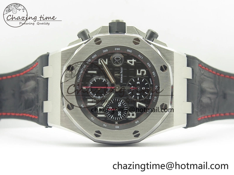 Royal Oak Offshore 2014 Black Theme JF On Black Leather Strap A3126 V2 w Cyclops And DW Mod (Free Rubber Strap)