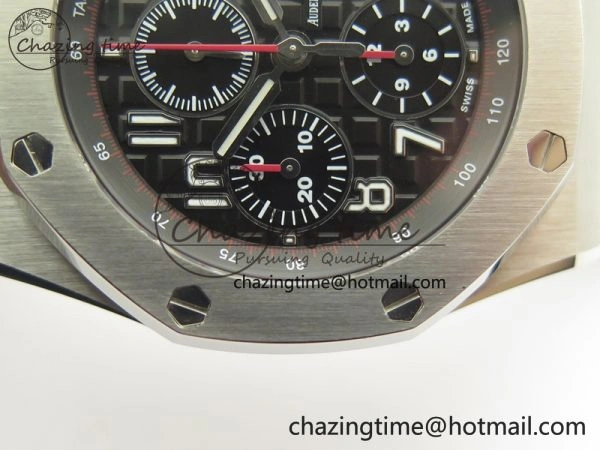 Royal Oak Offshore 2014 Black Theme JF On Black Leather Strap A3126 V2 w Cyclops And DW Mod (Free Rubber Strap)