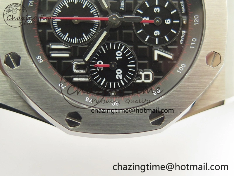 Royal Oak Offshore 2014 Black Theme JF On Black Leather Strap A3126 V2 w Cyclops And DW Mod (Free Rubber Strap)