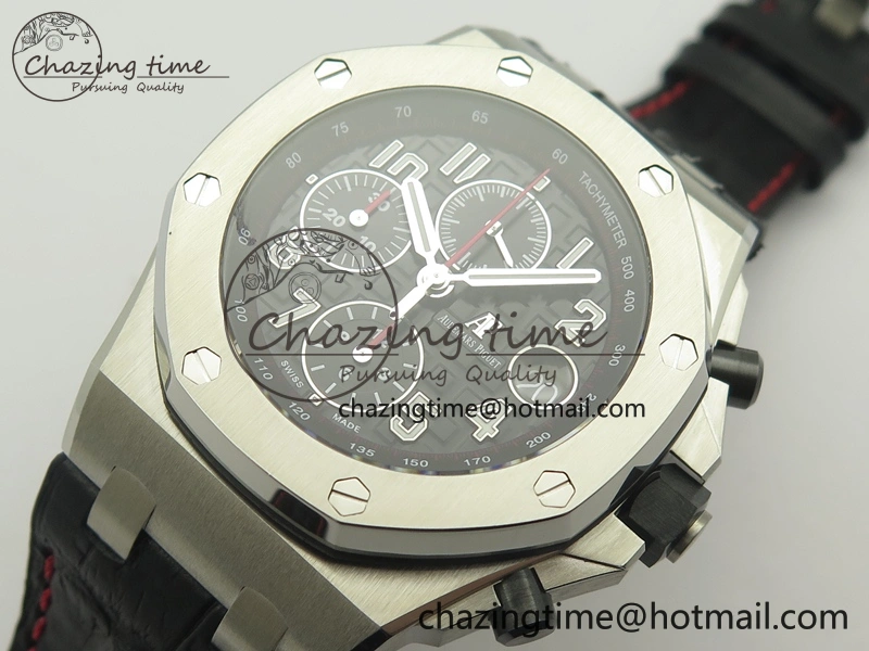 Royal Oak Offshore 2014 Black Theme JF On Black Leather Strap A3126 V2 w Cyclops And DW Mod (Free Rubber Strap)