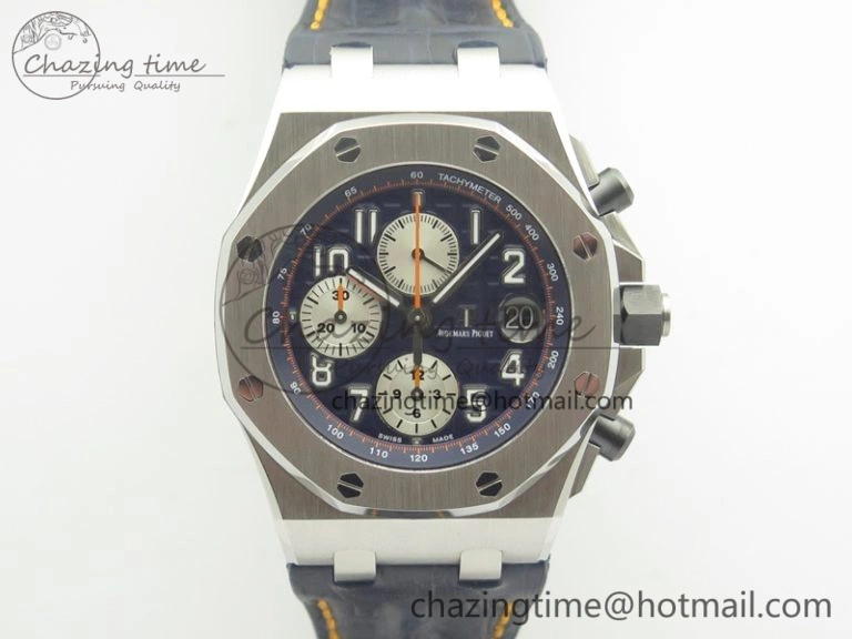 Royal Oak Offshore 2014 Blue Theme JF On Blue Leather Strap A3126 V2 w Cyclops And DW Mod (Free Rubber Strap)