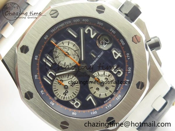 Royal Oak Offshore 2014 Blue Theme JF On Blue Leather Strap A3126 V2 w Cyclops And DW Mod (Free Rubber Strap)