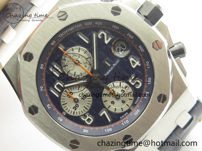 Royal Oak Offshore 2014 Blue Theme JF On Blue Leather Strap A3126 V2 w Cyclops And DW Mod (Free Rubber Strap)