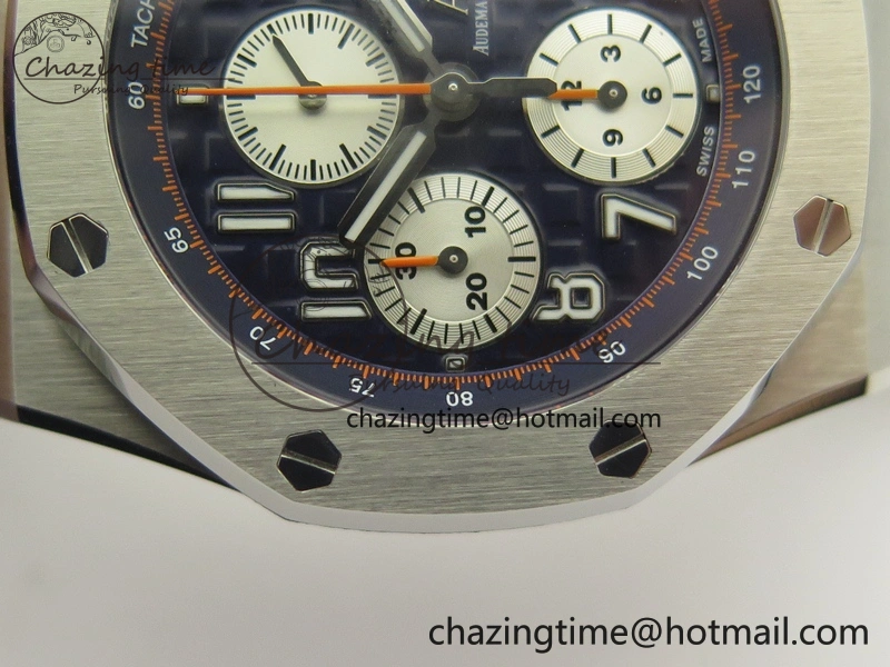 Royal Oak Offshore 2014 Blue Theme JF On Blue Leather Strap A3126 V2 w Cyclops And DW Mod (Free Rubber Strap)