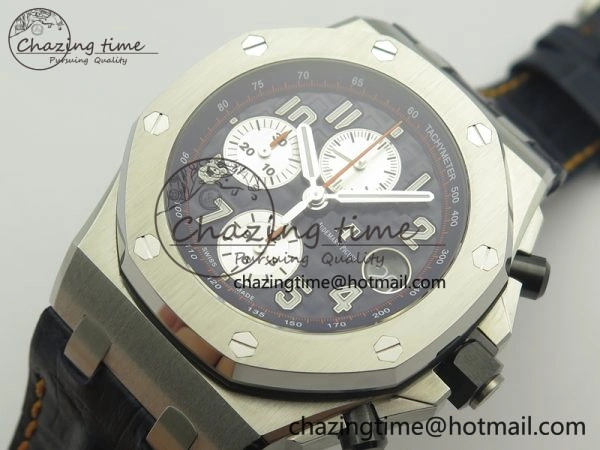 Royal Oak Offshore 2014 Blue Theme JF On Blue Leather Strap A3126 V2 w Cyclops And DW Mod (Free Rubber Strap)