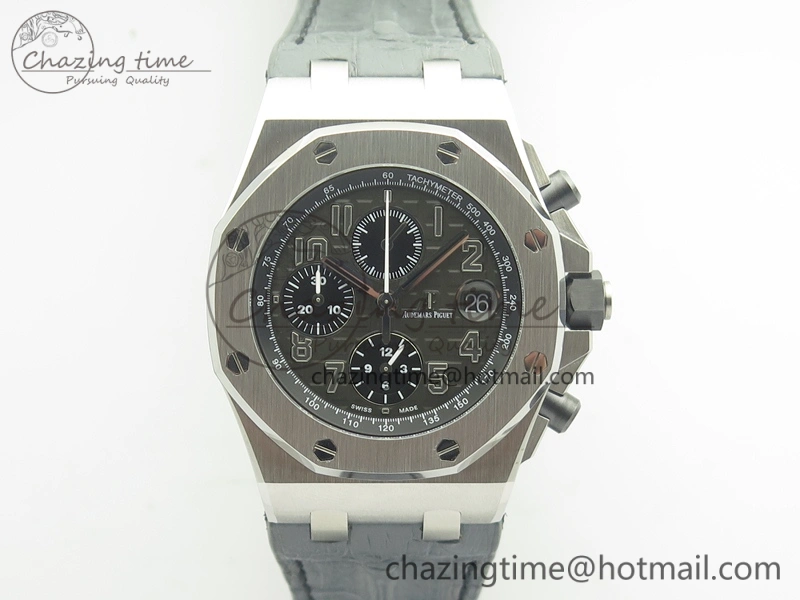 Royal Oak Offshore 2014 Gray Theme JF On Gray Leather Strap A3126 V2 w Cyclops And DW Mod (Free Rubber Strap)